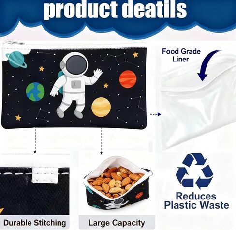 4 Pack Reusable Snack Bags Food Safety Zipper Lunch Bags Portable Double Layer Food Pouch for Travel Small Sandwich Bags 7X3.7 Inches (Cute) in Saudi Arabia