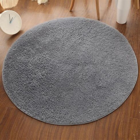 UEAUY سجادة دائرية قطيفة ناعمة للأماكن الداخلية الحديثة سجادة يوجا لغرفة نوم الأطفال وديكور المنزل وغرفة الأطفال باللون الرمادي بطول 2 قدم in Kuwait
