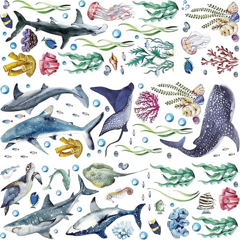 3 قطع من الملصقات الجدارية لأسماك القرش بألوان مائية وملصقات جدارية قابلة للتقشير واللصق على شكل حيوانات المحيط تحت البحر، ملصقات جدارية لموضوع الحياة البحرية وغرفة الحضانة ومستلزمات الحفلات، 11.8 × 35.4 بوصة in Kuwait