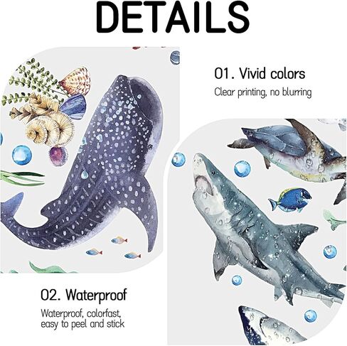 3 قطع من الملصقات الجدارية لأسماك القرش بألوان مائية وملصقات جدارية قابلة للتقشير واللصق على شكل حيوانات المحيط تحت البحر، ملصقات جدارية لموضوع الحياة البحرية وغرفة الحضانة ومستلزمات الحفلات، 11.8 × 35.4 بوصة in Kuwait