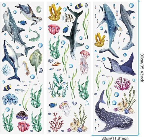 3 قطع من الملصقات الجدارية لأسماك القرش بألوان مائية وملصقات جدارية قابلة للتقشير واللصق على شكل حيوانات المحيط تحت البحر، ملصقات جدارية لموضوع الحياة البحرية وغرفة الحضانة ومستلزمات الحفلات، 11.8 × 35.4 بوصة in Kuwait