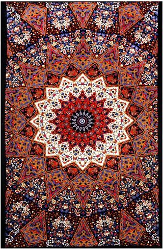 Sunshine Joy Indian Dark Star Elephant Tapestry - Orange & Blue - 60x90 Inches - Beach Sheet - Hanging Wall Art - 3D Reactive Artwork in Saudi Arabia