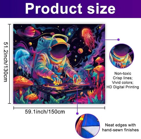 WEBEEDY Blacklight Astronaut Blacklight Tapestry Funny DJ Music UV Reactive Tapestry Mushroom Galaxy Space Tapestries Wall Hanging Aesthetic Room Decor for Home Bedroom Halloween Christmas Party, 59x51 Inch in Saudi Arabia