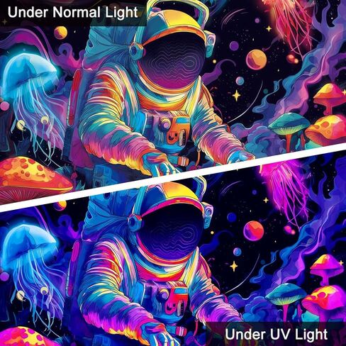 WEBEEDY Blacklight Astronaut Blacklight Tapestry Funny DJ Music UV Reactive Tapestry Mushroom Galaxy Space Tapestries Wall Hanging Aesthetic Room Decor for Home Bedroom Halloween Christmas Party, 59x51 Inch in Saudi Arabia