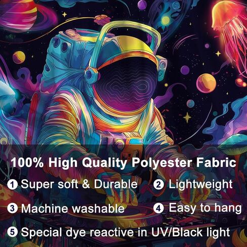 WEBEEDY Blacklight Astronaut Blacklight Tapestry Funny DJ Music UV Reactive Tapestry Mushroom Galaxy Space Tapestries Wall Hanging Aesthetic Room Decor for Home Bedroom Halloween Christmas Party, 59x51 Inch in Saudi Arabia