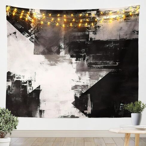 Feelyou Geometric Tapestry Large 59"x82" Wall Blanket Abstract Art Wall Hanging Stripe Line Wall Art Room Decor White Grey Black Tapestries in Saudi Arabia