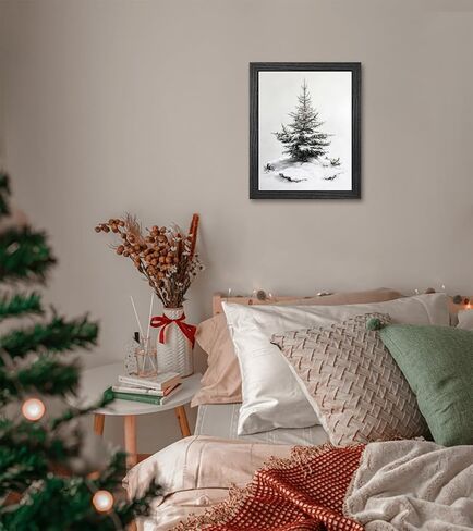 Christmas Wall Decor, Framed Christmas Tree Wall Art, Black and White Pine Forest Canvas Prints, Winter Holiday Pictures for Living Room Bedroom Ready to Hang 8x10 Inch in Saudi Arabia