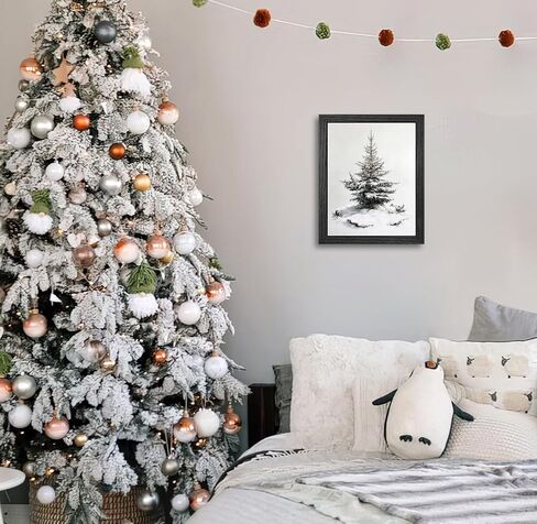 Christmas Wall Decor, Framed Christmas Tree Wall Art, Black and White Pine Forest Canvas Prints, Winter Holiday Pictures for Living Room Bedroom Ready to Hang 8x10 Inch in Saudi Arabia