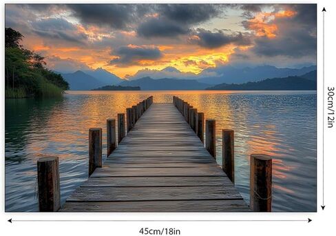 Sunset Lake Dock Vintage Rustic Canvas Wall Art - 12x18in Unframed Poster- Home & Office Decor for Living Room, Bedroom, Kitchen & Cafe in Saudi Arabia
