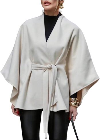 Verdusa Women's Old Money Tie Waist Shawl Wraps Oversized Poncho Cardigan Winter Cape Coat in Saudi Arabia
