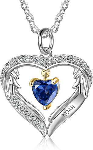 GLAMCARAT قلادة مخصصة من الفضة الإسترليني مع جوهرة الميلاد واسم الأمهات مجوهرات على شكل قلب لقلادة جوهرة الميلاد الخاصة بها in Kuwait