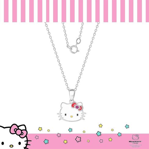 قلادة Hello Kitty Sanrio النسائية مرخصة رسميًا - قلادة مطلية بالفضة مع قلادة من المينا والكريستال in Kuwait