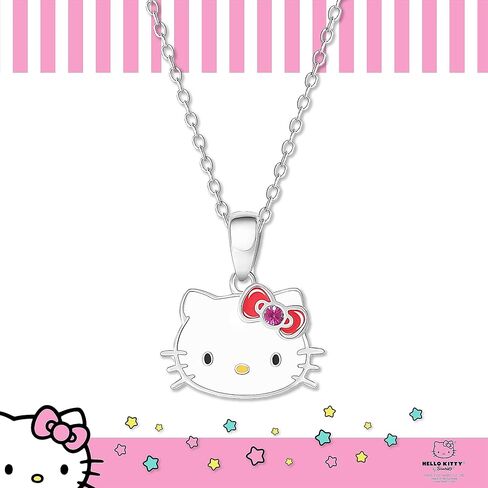 قلادة Hello Kitty Sanrio النسائية مرخصة رسميًا - قلادة مطلية بالفضة مع قلادة من المينا والكريستال in Kuwait