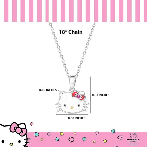 قلادة Hello Kitty Sanrio النسائية مرخصة رسميًا - قلادة مطلية بالفضة مع قلادة من المينا والكريستال in Kuwait