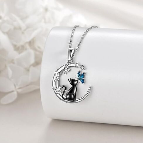 Black Cat Moon Necklace With Butterfly Pendant for Women - Cat Lover Gifts - Small Jewelry in Saudi Arabia