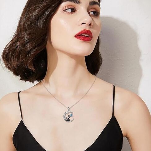 Black Cat Moon Necklace With Butterfly Pendant for Women - Cat Lover Gifts - Small Jewelry in Saudi Arabia