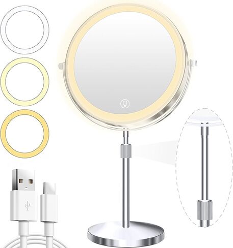 Unimiro 9inch Makeup Mirror with Lights, 1x/20x 5000mAh Makeup Mirrors with Light and Magnification, 360° Rotate Makeup Mirror with Lights and Magnification, 3 Color, 80 LEDs, Stepless Dimmable in Saudi Arabia