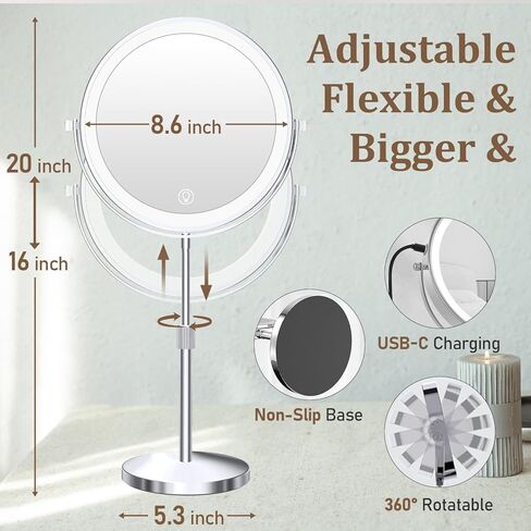 Unimiro 9inch Makeup Mirror with Lights, 1x/20x 5000mAh Makeup Mirrors with Light and Magnification, 360° Rotate Makeup Mirror with Lights and Magnification, 3 Color, 80 LEDs, Stepless Dimmable in Saudi Arabia