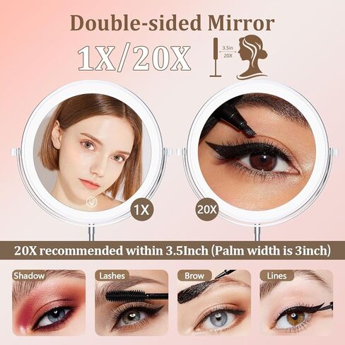 Unimiro 9inch Makeup Mirror with Lights, 1x/20x 5000mAh Makeup Mirrors with Light and Magnification, 360° Rotate Makeup Mirror with Lights and Magnification, 3 Color, 80 LEDs, Stepless Dimmable in Saudi Arabia