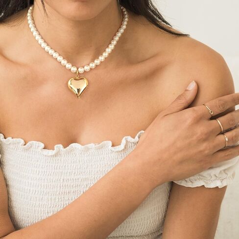 FAUTHENTICUTE Chunky Heart Necklaces For Women With Colorful Beads Boho Beaded Statement Necklace Short Heart Choker Necklace Gift in Saudi Arabia