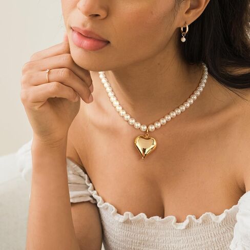 FAUTHENTICUTE Chunky Heart Necklaces For Women With Colorful Beads Boho Beaded Statement Necklace Short Heart Choker Necklace Gift in Saudi Arabia