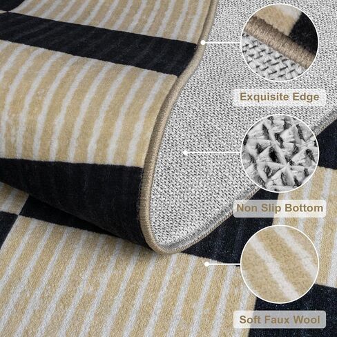 Rugalia Washable Checkered 5x7 Area Rug, Modern Black and Beige Rugs for Living Room Soft Non-Slip Geometric Bedroom Rug, Low Pile Farmhouse Indoor Carpet for Nursery Playroom Dining Room in Saudi Arabia