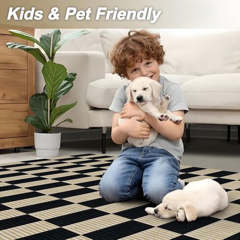 Rugalia Washable Checkered 5x7 Area Rug, Modern Black and Beige Rugs for Living Room Soft Non-Slip Geometric Bedroom Rug, Low Pile Farmhouse Indoor Carpet for Nursery Playroom Dining Room in Saudi Arabia