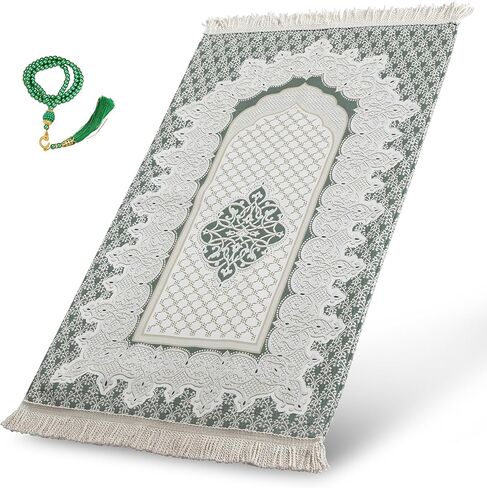 سجادة صلاة إسلامية ناعمة فاخرة من SUMELA مع خرزات صلاة إسلامية - سجادة صلاة سميكة للسفر، هدايا إسلامية للنساء، سجادة صلاة محمولة إسلامية، سجادة صلاة إسلامية للرجال والنساء، هدايا إسلامية (أزرق) in Kuwait