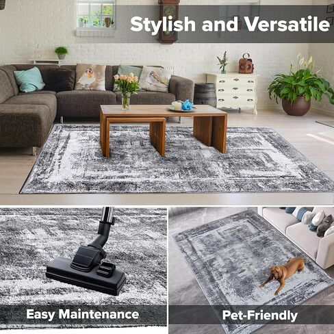 Hudson Comfort 10x12 Area Rug - Faux Cashmere Living Room Carpet - Machine Washable Area Rugs with Anti-Slip TPR Back - Super Soft 6mm Pile Height Pet-Friendly Rugs (Gray) in Saudi Arabia
