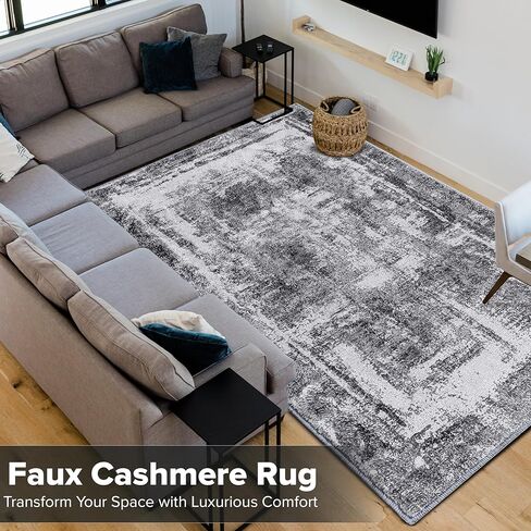 Hudson Comfort 10x12 Area Rug - Faux Cashmere Living Room Carpet - Machine Washable Area Rugs with Anti-Slip TPR Back - Super Soft 6mm Pile Height Pet-Friendly Rugs (Gray) in Saudi Arabia