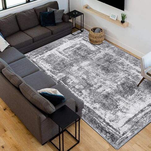Hudson Comfort 10x12 Area Rug - Faux Cashmere Living Room Carpet - Machine Washable Area Rugs with Anti-Slip TPR Back - Super Soft 6mm Pile Height Pet-Friendly Rugs (Gray) in Saudi Arabia