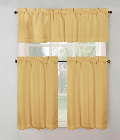 3 Piece Blackout Kitchen Curtain Set, Multi-Function w/Thermal Insulation Features, Energy Saving, Maximum Privacy. 1 Valance 52" X 18", 2 Tiers (Panels) 26" X 36" Each. (White) in Saudi Arabia