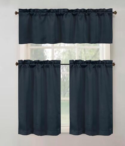 3 Piece Blackout Kitchen Curtain Set, Multi-Function w/Thermal Insulation Features, Energy Saving, Maximum Privacy. 1 Valance 52" X 18", 2 Tiers (Panels) 26" X 36" Each. (White) in Saudi Arabia