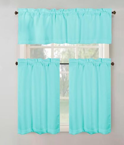 3 Piece Blackout Kitchen Curtain Set, Multi-Function w/Thermal Insulation Features, Energy Saving, Maximum Privacy. 1 Valance 52" X 18", 2 Tiers (Panels) 26" X 36" Each. (White) in Saudi Arabia