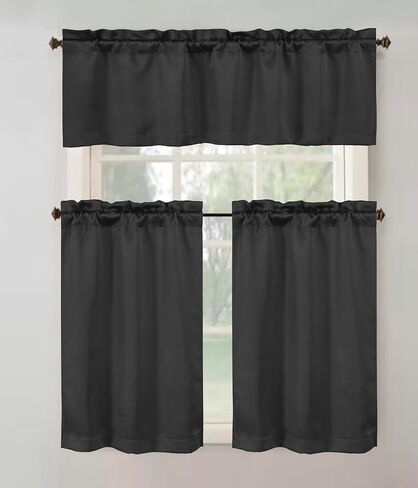 3 Piece Blackout Kitchen Curtain Set, Multi-Function w/Thermal Insulation Features, Energy Saving, Maximum Privacy. 1 Valance 52" X 18", 2 Tiers (Panels) 26" X 36" Each. (White) in Saudi Arabia