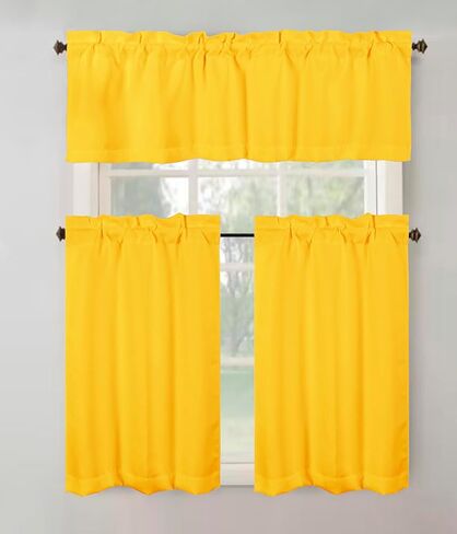 3 Piece Blackout Kitchen Curtain Set, Multi-Function w/Thermal Insulation Features, Energy Saving, Maximum Privacy. 1 Valance 52" X 18", 2 Tiers (Panels) 26" X 36" Each. (White) in Saudi Arabia