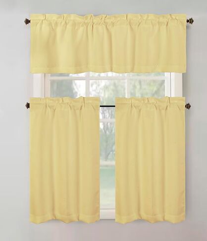 3 Piece Blackout Kitchen Curtain Set, Multi-Function w/Thermal Insulation Features, Energy Saving, Maximum Privacy. 1 Valance 52" X 18", 2 Tiers (Panels) 26" X 36" Each. (White) in Saudi Arabia