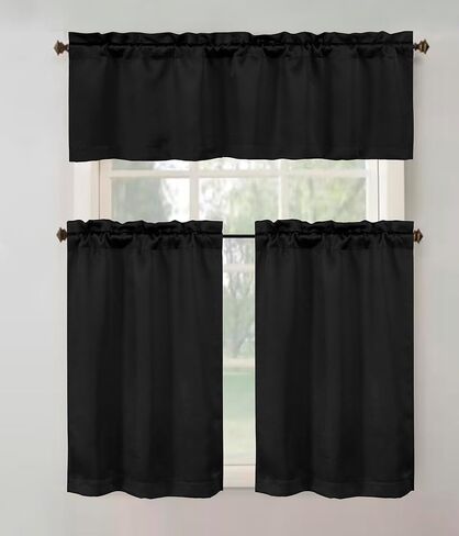 3 Piece Blackout Kitchen Curtain Set, Multi-Function w/Thermal Insulation Features, Energy Saving, Maximum Privacy. 1 Valance 52" X 18", 2 Tiers (Panels) 26" X 36" Each. (White) in Saudi Arabia
