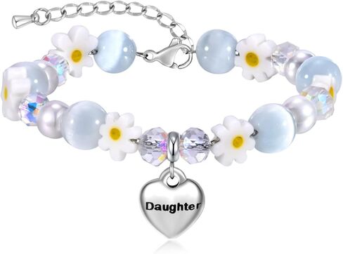 MEALGUET Charm Bracelet Gifts for Girls – Adjustable Daisy & Cat Eye Stone Heart Charm Bracelet with Inspirational Card – Birthday,Graduation Jewelry for Daughter, Granddaughter, Niece (Ages 3-15) in Saudi Arabia