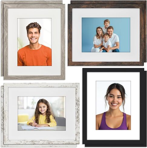 8 عبوات من إطارات الصور مقاس 8 × 10 مع حصيرة للصور مقاس 5 × 7 - متعددة الألوان - إطارات خشبية مصممة هندسيًا ريفيًا عصريًا - سطح الطاولة أو التثبيت على الحائط - نمط خشبي معتق - مجموعة بليس - من Icona Bay in Kuwait