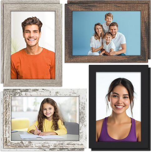 8 عبوات من إطارات الصور مقاس 8 × 10 مع حصيرة للصور مقاس 5 × 7 - متعددة الألوان - إطارات خشبية مصممة هندسيًا ريفيًا عصريًا - سطح الطاولة أو التثبيت على الحائط - نمط خشبي معتق - مجموعة بليس - من Icona Bay in Saudi Arabia