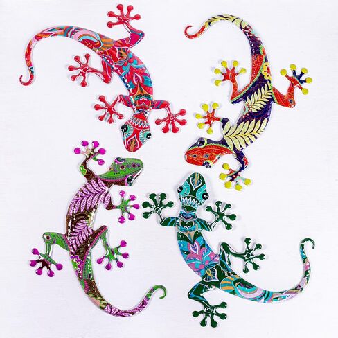 SHAODIE Metal Garden Lizard Wall Art, Colorful Decorative Gecko Sculpture, Weather Resistant, 11 x 9 inches Outdoor trees and fence decorations in Saudi Arabia