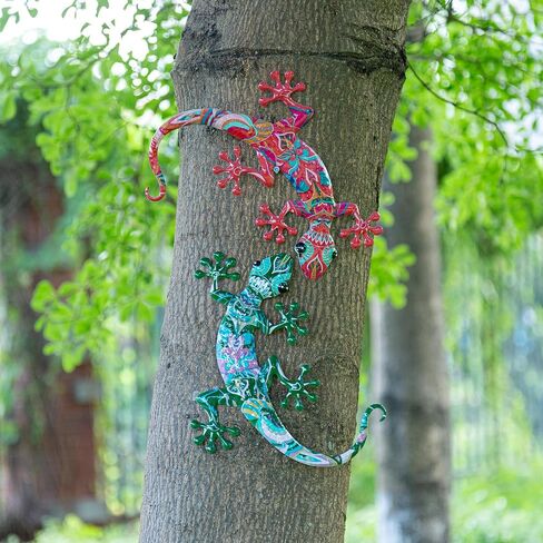 SHAODIE Metal Garden Lizard Wall Art, Colorful Decorative Gecko Sculpture, Weather Resistant, 11 x 9 inches Outdoor trees and fence decorations in Saudi Arabia