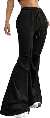 WDIRARA Women's High Drawstring Waisted Sweatpants Workout Active Joggers Long Flared Pants with Pockets in Saudi Arabia