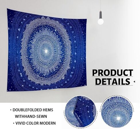 نسيج ماندالا باللون الأزرق الداكن، أنماط سماوية بوهيمية للتعليق على الحائط، مفروشات أثيرية جمالية لغرفة النوم، وغرفة المعيشة، والنوم 60 × 50 بوصة in Saudi Arabia