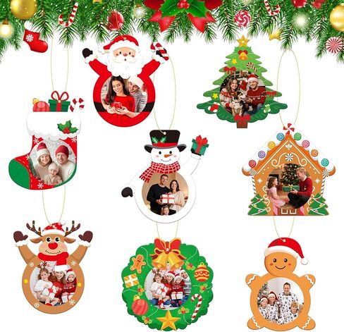 Hedeey إطار صورة عيد الميلاد الحلي الحرفية إطار صورة عيد الميلاد عيد الميلاد DIY الحرفية صورة معلقة الحلي لشجرة عيد الميلاد عطلة الشتاء الفن المنزل أنشطة الفصول الدراسية in Saudi Arabia