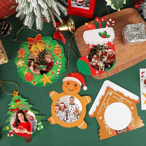 Hedeey إطار صورة عيد الميلاد الحلي الحرفية إطار صورة عيد الميلاد عيد الميلاد DIY الحرفية صورة معلقة الحلي لشجرة عيد الميلاد عطلة الشتاء الفن المنزل أنشطة الفصول الدراسية in Saudi Arabia