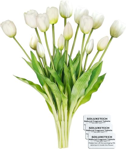 soluxetech Artificial Tulips with Flowers Scent White Yellow Pink Orange Lifelike Faux Tulips Fake Flowers for Wedding Party Festivals Home and Office Decor in Saudi Arabia