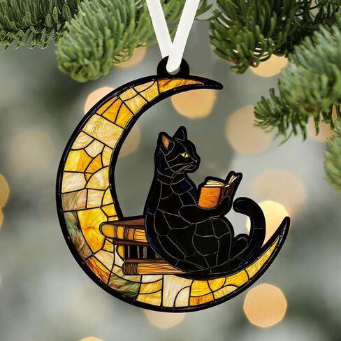 Christmas Ornaments Tree Decorations Hanging Ornaments for 1pc Clear Acrylic Moon Black Cat Reading Outdoor Indoor Home Decor in Saudi Arabia
