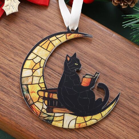 Christmas Ornaments Tree Decorations Hanging Ornaments for 1pc Clear Acrylic Moon Black Cat Reading Outdoor Indoor Home Decor in Saudi Arabia